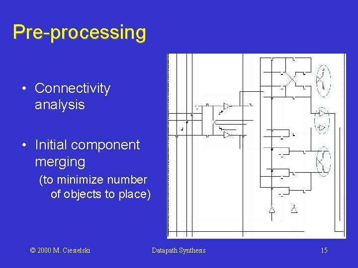 Pre-processing • Connectivity analysis • Initial component merging (to minimize number of objects to