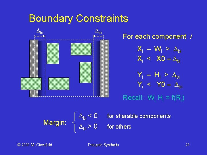 Boundary Constraints bi For each component i Xi – Wi > bi Xi <