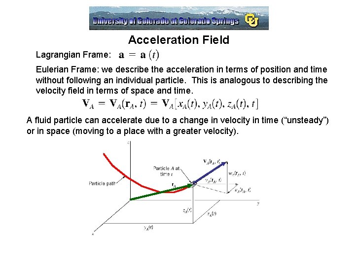 Acceleration Field Lagrangian Frame: Eulerian Frame: we describe the acceleration in terms of position