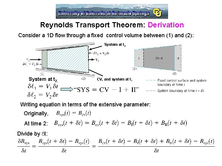 Reynolds Transport Theorem: Derivation Consider a 1 D flow through a fixed control volume