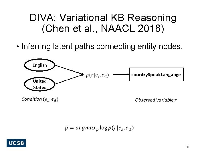 DIVA: Variational KB Reasoning (Chen et al. , NAACL 2018) • Inferring latent paths