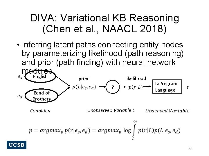 DIVA: Variational KB Reasoning (Chen et al. , NAACL 2018) • Inferring latent paths