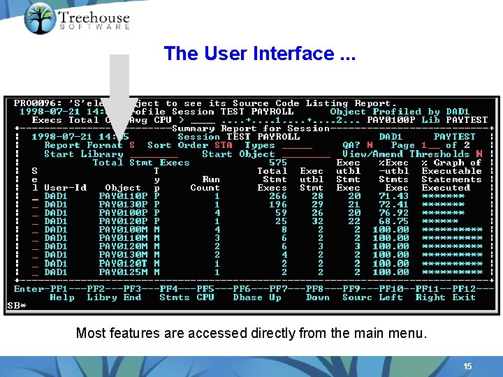 The User Interface. . . Most features are accessed directly from the main menu.