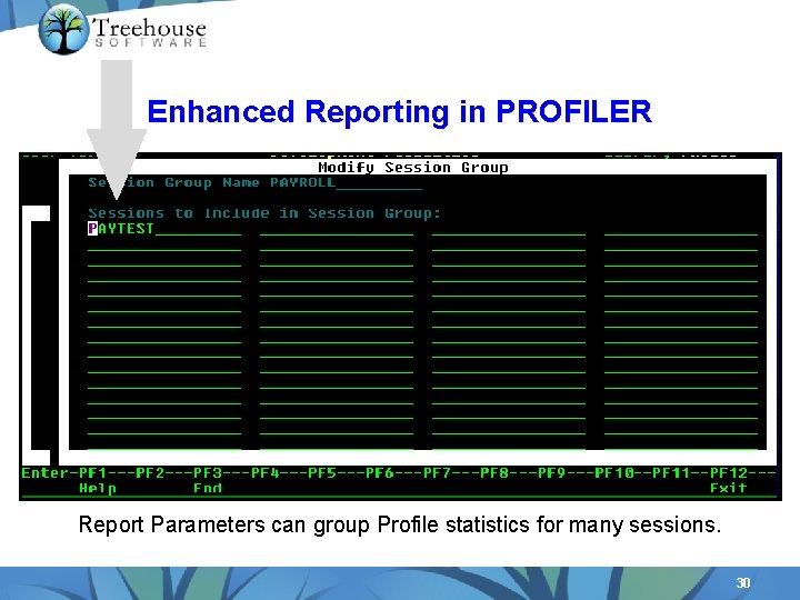 Enhanced Reporting in PROFILER Report Parameters can group Profile statistics for many sessions. 30