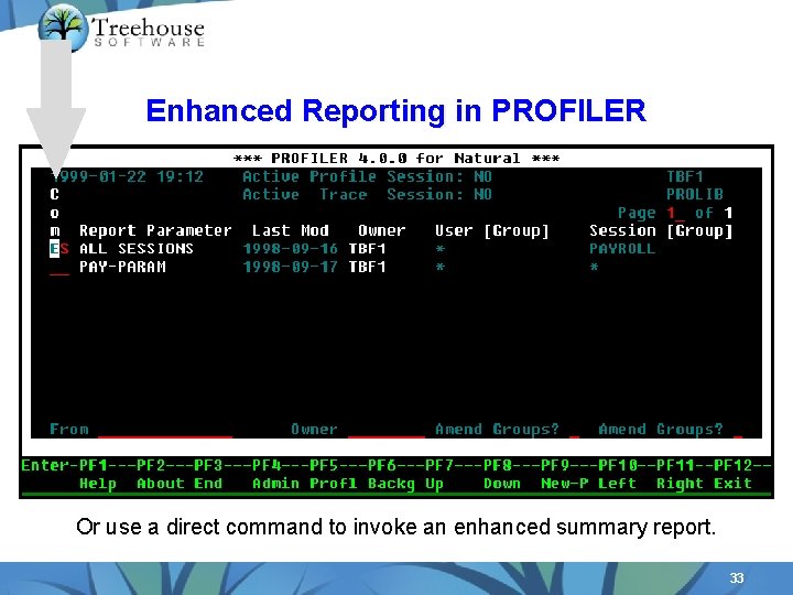 Enhanced Reporting in PROFILER Or use a direct command to invoke an enhanced summary