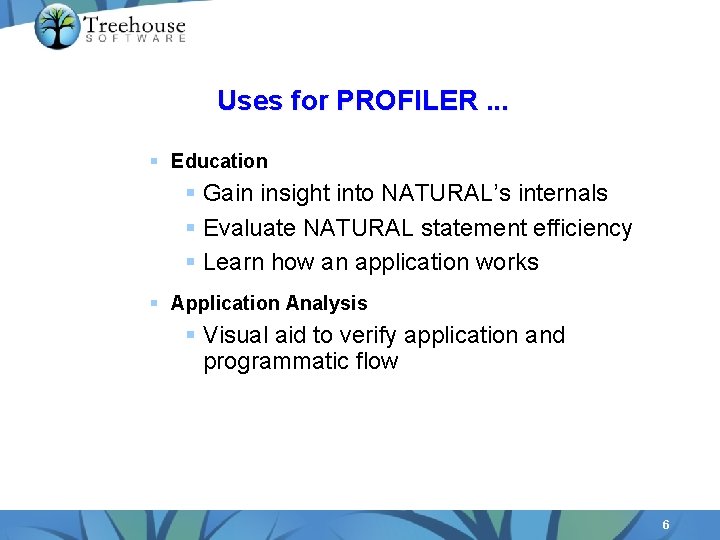 Uses for PROFILER. . . § Education § Gain insight into NATURAL’s internals §