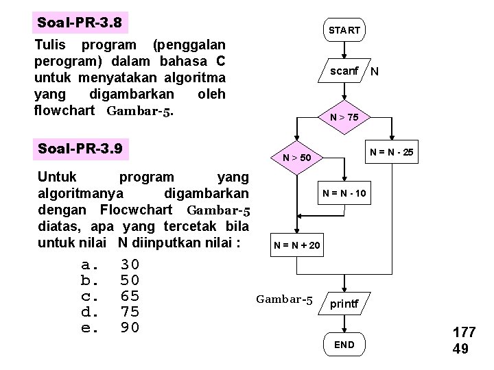 Soal-PR-3. 8 START Tulis program (penggalan perogram) dalam bahasa C untuk menyatakan algoritma yang