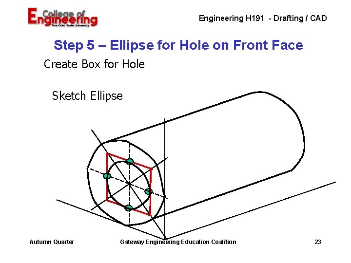 Engineering H 191 - Drafting / CAD Step 5 – Ellipse for Hole on