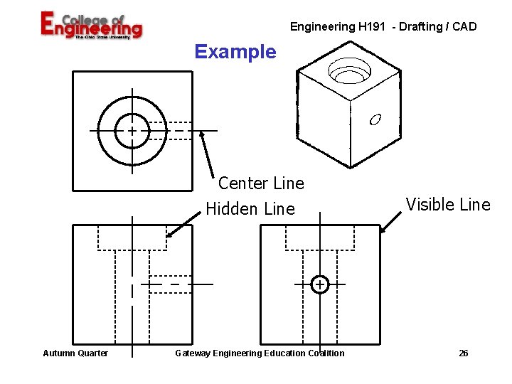 Engineering H 191 - Drafting / CAD Example Center Line Hidden Line Autumn Quarter