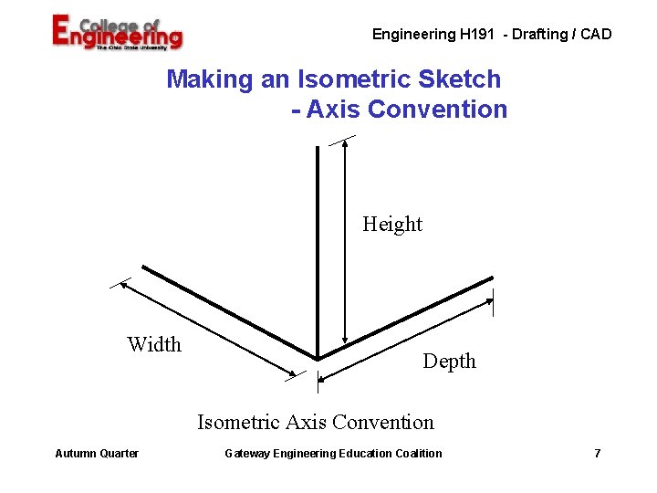 Engineering H 191 - Drafting / CAD Making an Isometric Sketch - Axis Convention