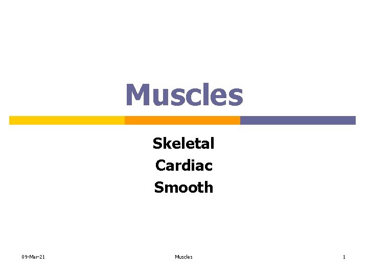 Muscles Skeletal Cardiac Smooth 09 -Mar-21 Muscles 1 