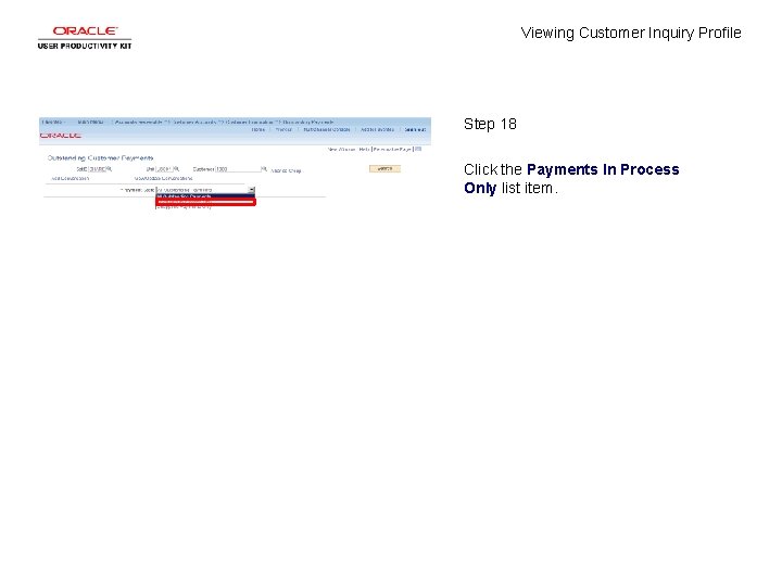 Viewing Customer Inquiry Profile Step 18 Click the Payments In Process Only list item.