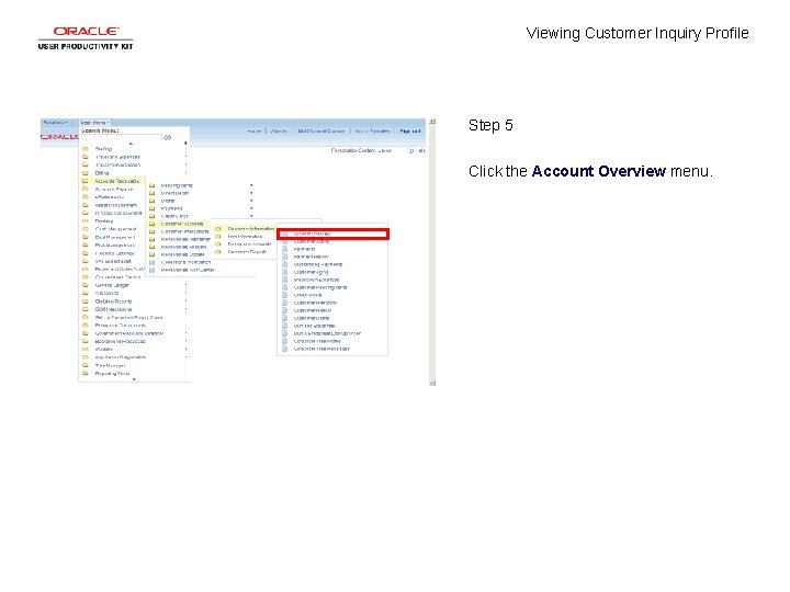 Viewing Customer Inquiry Profile Step 5 Click the Account Overview menu. 