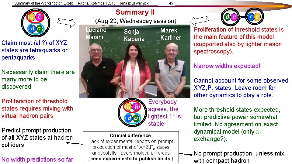 Summary of the Workshop on Exotic Hadrons, Kolymbari 2017, Tomasz Skwarnicki _ _ u