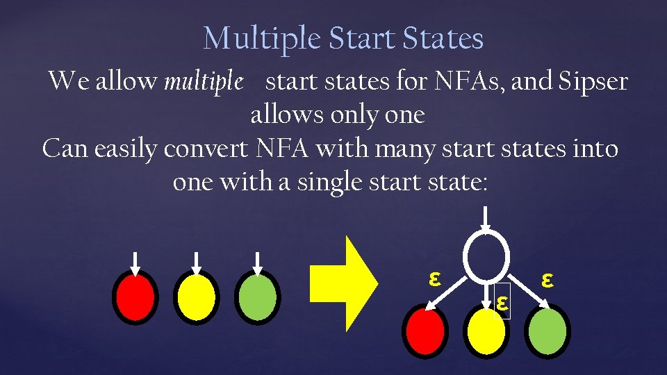 Multiple Start States We allow multiple start states for NFAs, and Sipser allows only