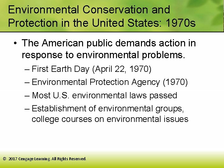 Environmental Conservation and Protection in the United States: 1970 s • The American public