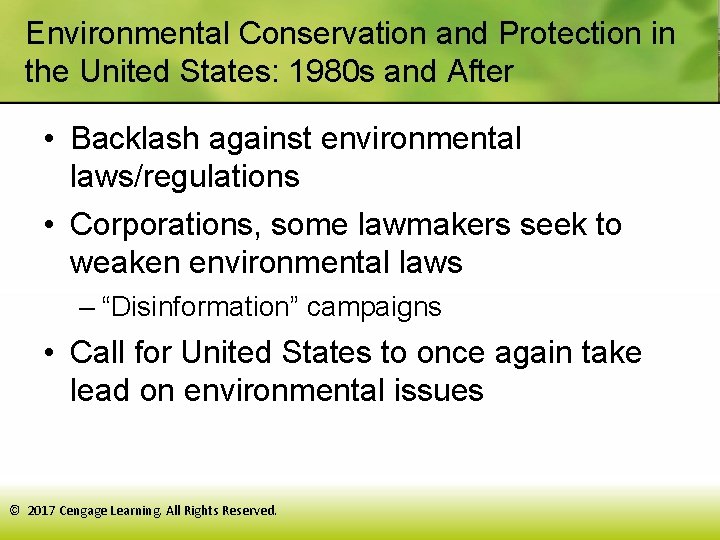 Environmental Conservation and Protection in the United States: 1980 s and After • Backlash
