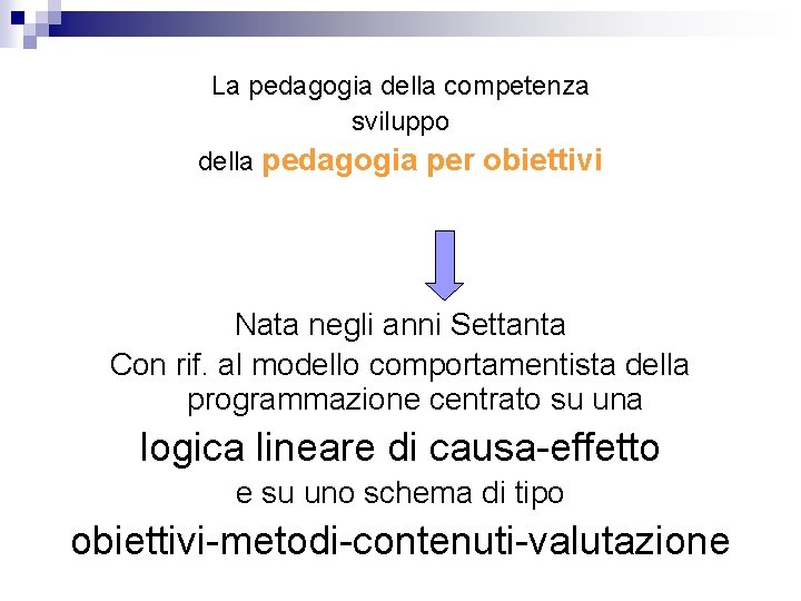 La pedagogia della competenza sviluppo della pedagogia per obiettivi Nata negli anni Settanta Con La pedagogia della competenza sviluppo della pedagogia per obiettivi Nata negli anni Settanta Con