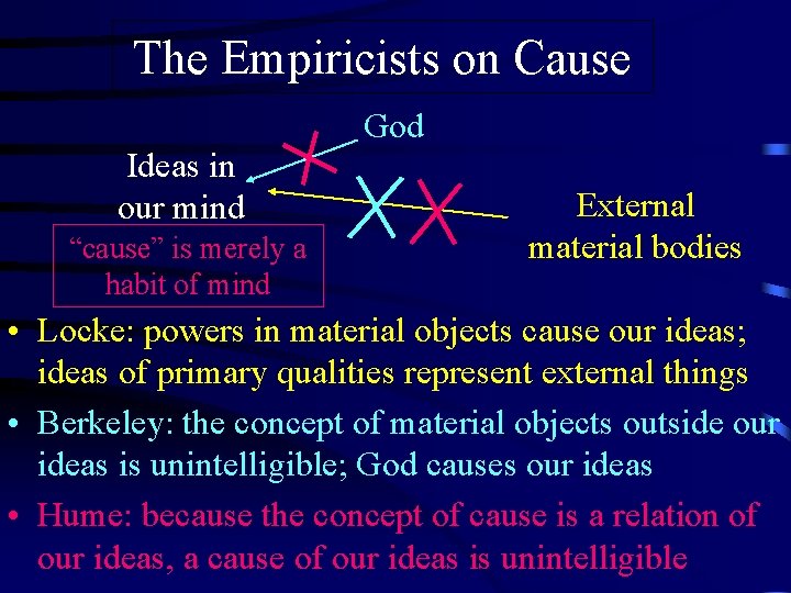 The Empiricists on Cause God Ideas in our mind “cause” is merely a habit