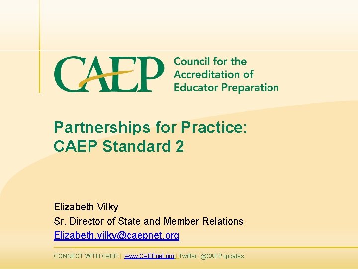 Partnerships for Practice: CAEP Standard 2 Elizabeth Vilky Sr. Director of State and Member