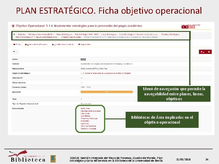 PLAN ESTRATÉGICO. Ficha objetivo operacional Menú de navegación que permite la navegabilidad entre planes,