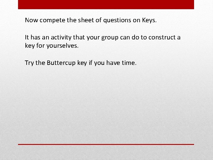 Now compete the sheet of questions on Keys. It has an activity that your