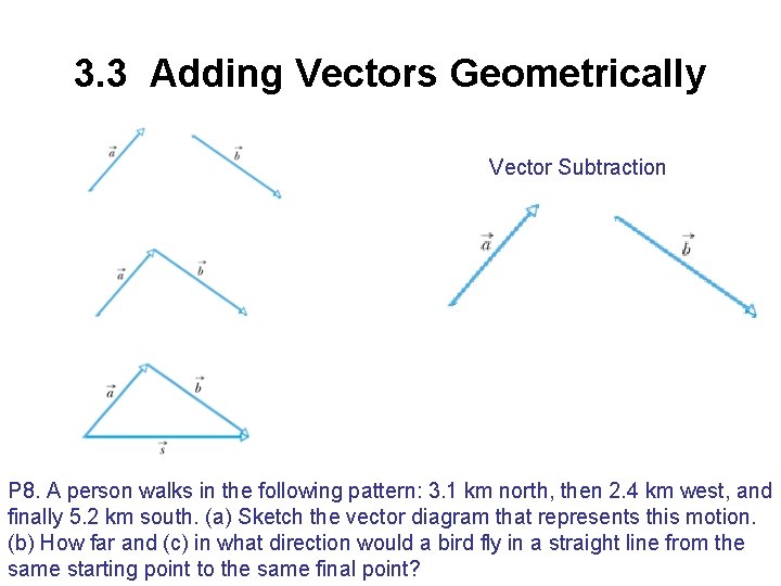 3. 3 Adding Vectors Geometrically Vector Subtraction P 8. A person walks in the