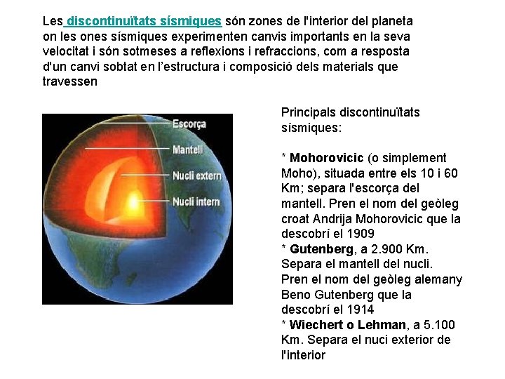 Les discontinuïtats sísmiques són zones de l'interior del planeta on les ones sísmiques experimenten