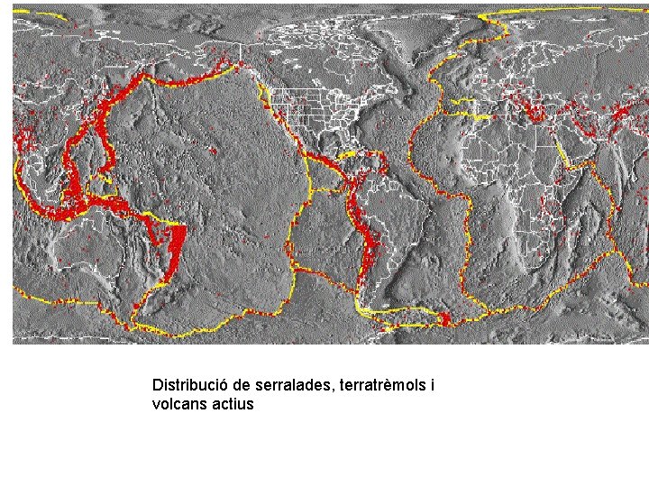 Distribució de serralades, terratrèmols i volcans actius 