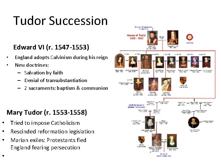 Tudor Succession Edward VI (r. 1547 -1553) • • England adopts Calvinism during his