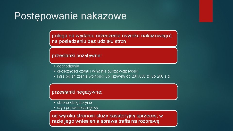 Postępowanie nakazowe polega na wydaniu orzeczenia (wyroku nakazowego) na posiedzeniu bez udziału stron przesłanki