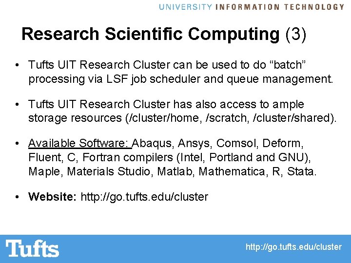 Research Technology Services Tufts Lionel H Zupan October