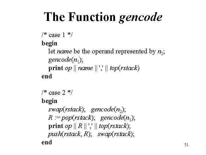 The Function gencode /* case 1 */ begin let name be the operand represented