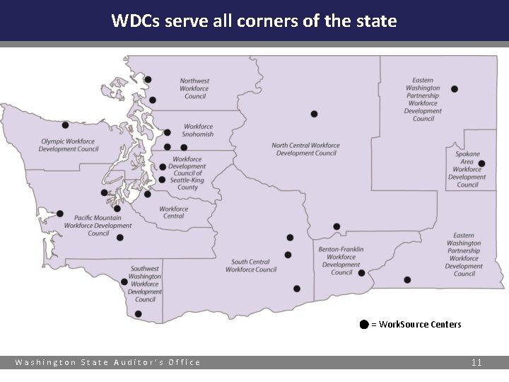 WDCs serve all corners of the state = Work. Source Centers Washington State Auditor’s