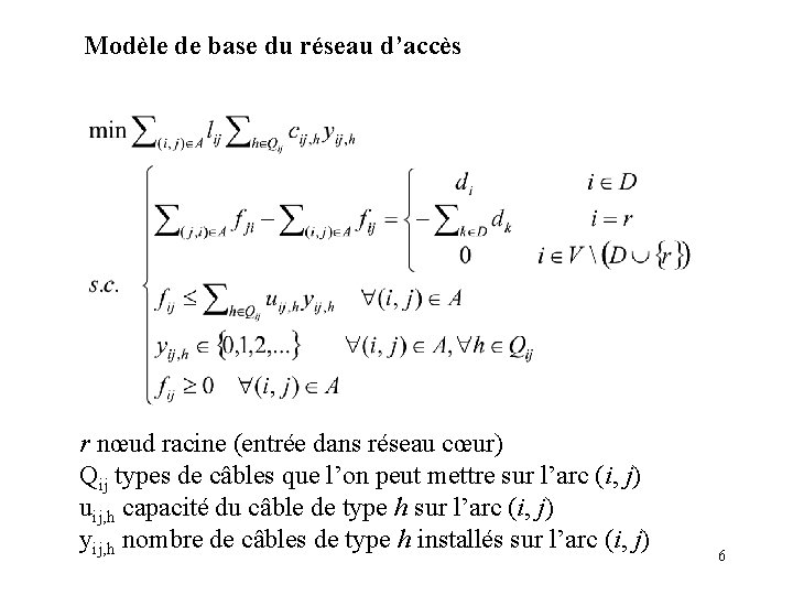 Modèle de base du réseau d’accès r nœud racine (entrée dans réseau cœur) Qij