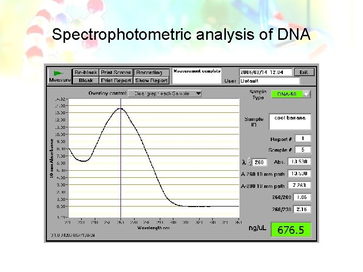 Spectrophotometric analysis of DNA 