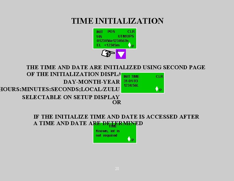 TIME INITIALIZATION CLR INIT POS UTM/UPS 14 S 0123456 e 1234567 n EL +12345