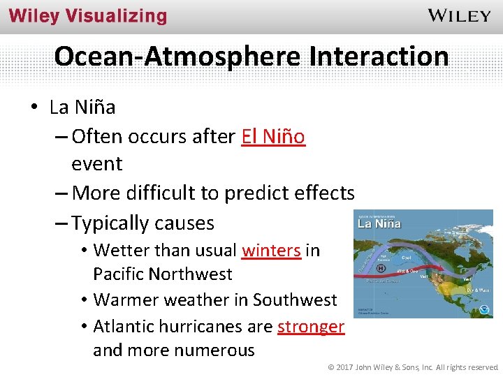 Ocean-Atmosphere Interaction • La Niña – Often occurs after El Niño event – More