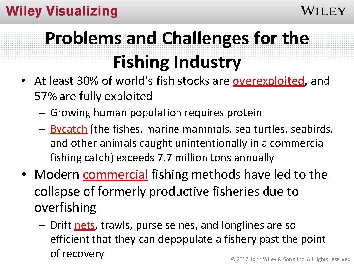 Problems and Challenges for the Fishing Industry • At least 30% of world’s fish