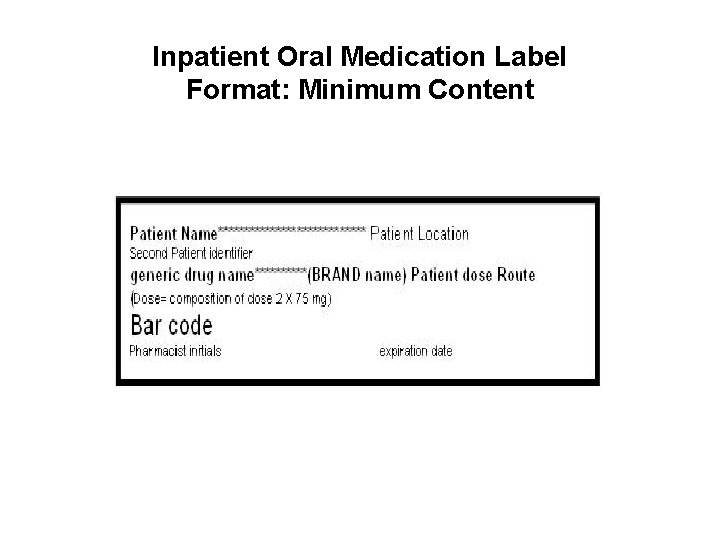 Inpatient Oral Medication Label Format: Minimum Content 