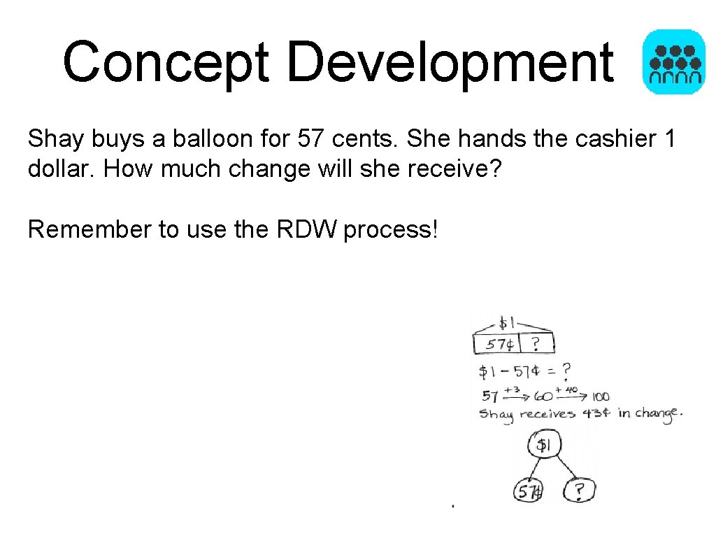 Concept Development Shay buys a balloon for 57 cents. She hands the cashier 1 Concept Development Shay buys a balloon for 57 cents. She hands the cashier 1