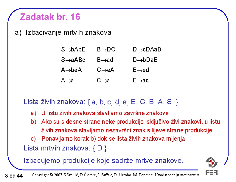 Zadatak br. 16 a) Izbacivanje mrtvih znakova S b. Ab. E B DC D Zadatak br. 16 a) Izbacivanje mrtvih znakova S b. Ab. E B DC D