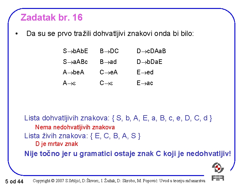 Zadatak br. 16 • Da su se prvo tražili dohvatljivi znakovi onda bi bilo: