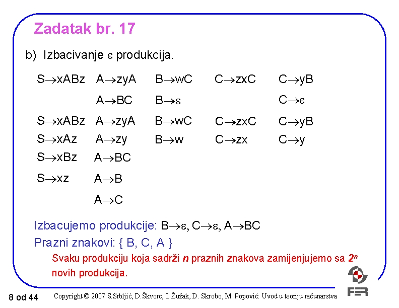 Zadatak br. 17 b) Izbacivanje produkcija. S x. ABz A zy. A A BC