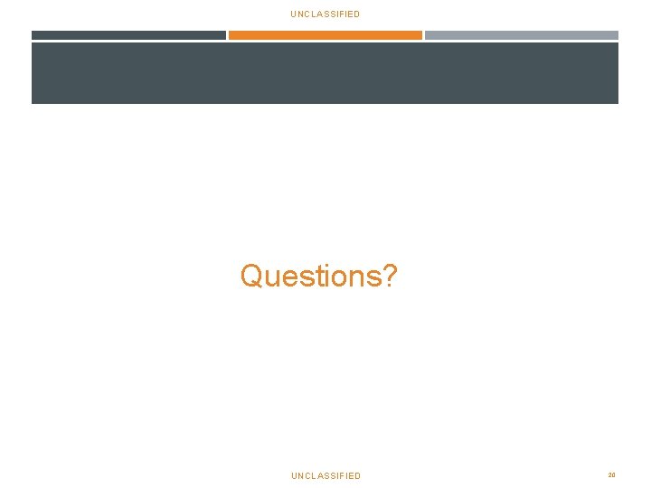 UNCLASSIFIED Questions? UNCLASSIFIED 20 UNCLASSIFIED Questions? UNCLASSIFIED 20