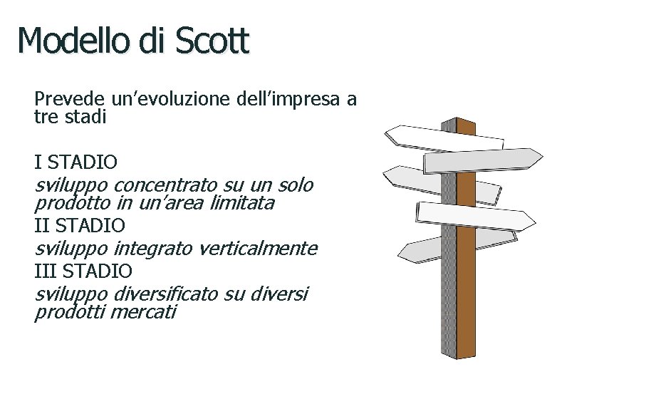 Modello di Scott Prevede un’evoluzione dell’impresa a tre stadi I STADIO sviluppo concentrato su