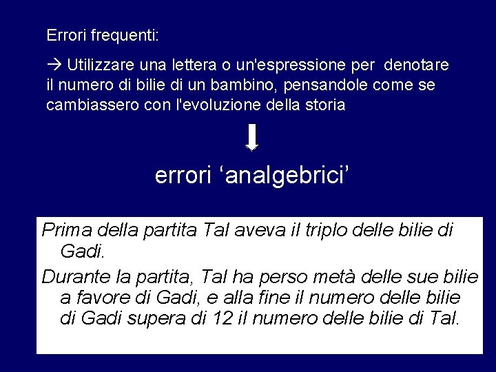 Errori frequenti: Utilizzare una lettera o un'espressione per denotare il numero di bilie di