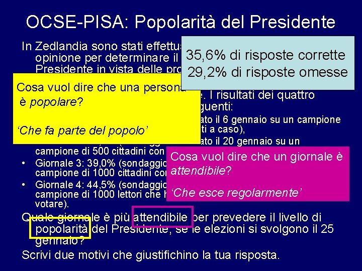 OCSE-PISA: Popolarità del Presidente In Zedlandia sono stati effettuati alcuni sondaggi di 35, 6%