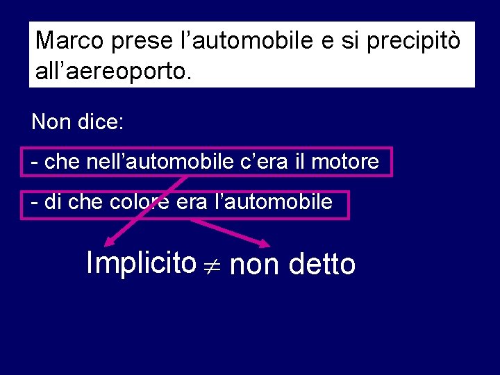Marco l’automobile e si precipitò Laprese comprensione del testo: all’aereoporto. • Dizionario Non dice:
