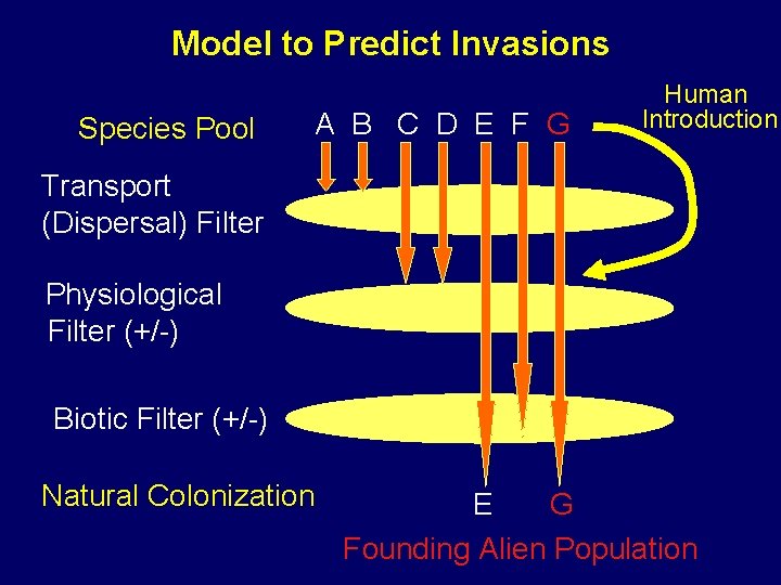 Model to Predict Invasions Species Pool A B C D E F G Human